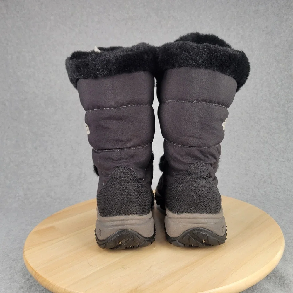 The North Face Nuptse Fur Snow Boots Women 7.5 Black Down Insulated IcePick